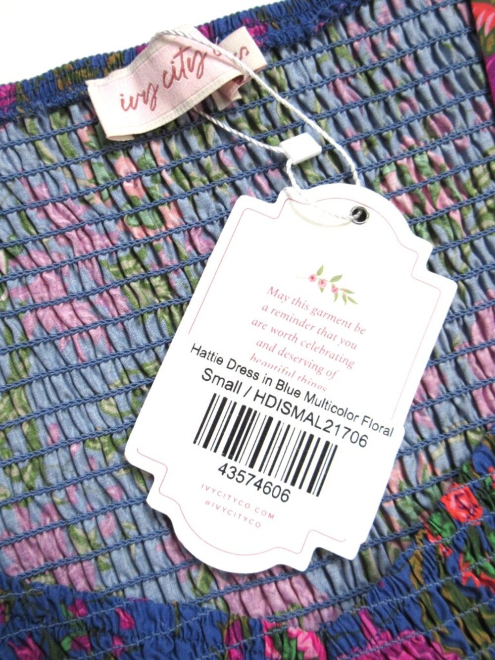 NWT Ivy City Co. Hattie Midi in Blue Multi Floral Smocked Cotton Dress S - Picture 6 of 9